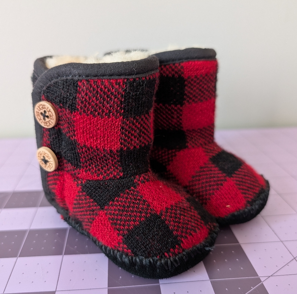 UGG Boots Booties Shearling Lined Red And Black Buffalo Check Infant Baby Size 1